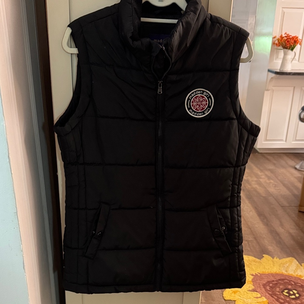 Madden Girl Black Quilted Puffer Vest with Logo Patch